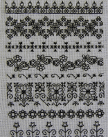 [band sampler] 本やﾈｯﾄの写真を参考にいろいろなﾎﾞｰﾀﾞｰを刺してみました。17世紀のｻﾝﾌﾟﾗｰのｲﾁｺﾞが微妙な感じだったので、ｲﾁｺﾞは自分で考案しました。