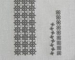 <b>[BORDER]</b><br>著書｢BLACKWORK｣(ﾏｶﾞｼﾞﾝﾗﾝﾄﾞ発行)のP58のBORDERを並べて刺しました。ｒのﾊﾟﾀｰﾝは何列か並べて面にすると雰囲気が変わります。